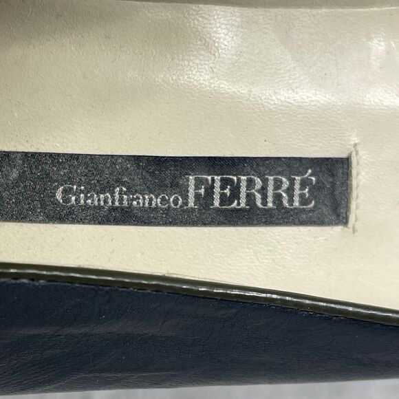 Gianfranco Ferre Pump Heels Shoes Navy Green Women's Size 39 US 9 Leather - Picture 13 of 16